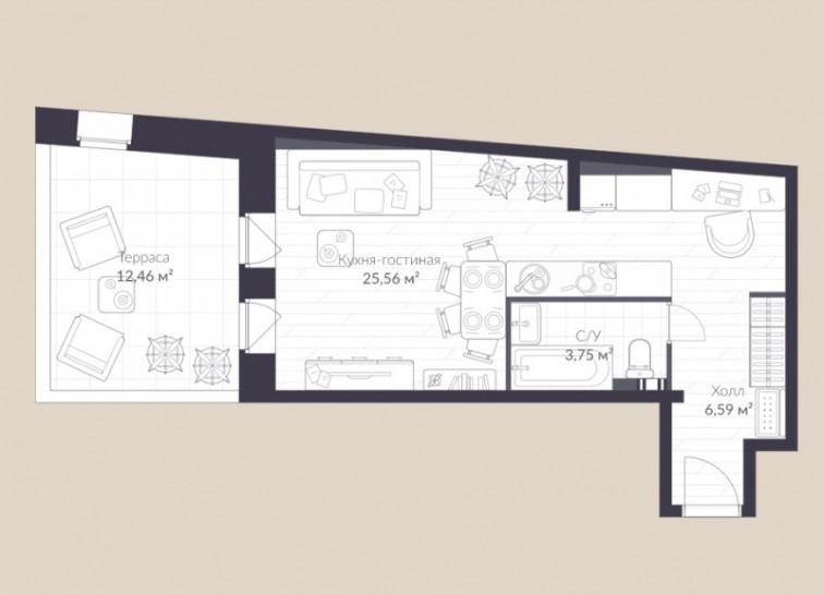 Студия 39.6 м²